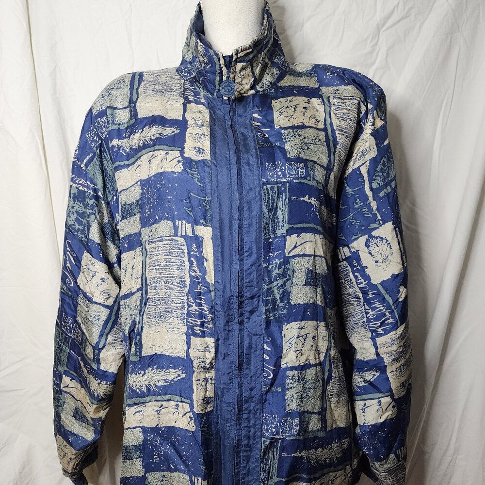 Vintage 90s ANNEY COLLECTION Silk Jacket - Abstract Geometric Print - M